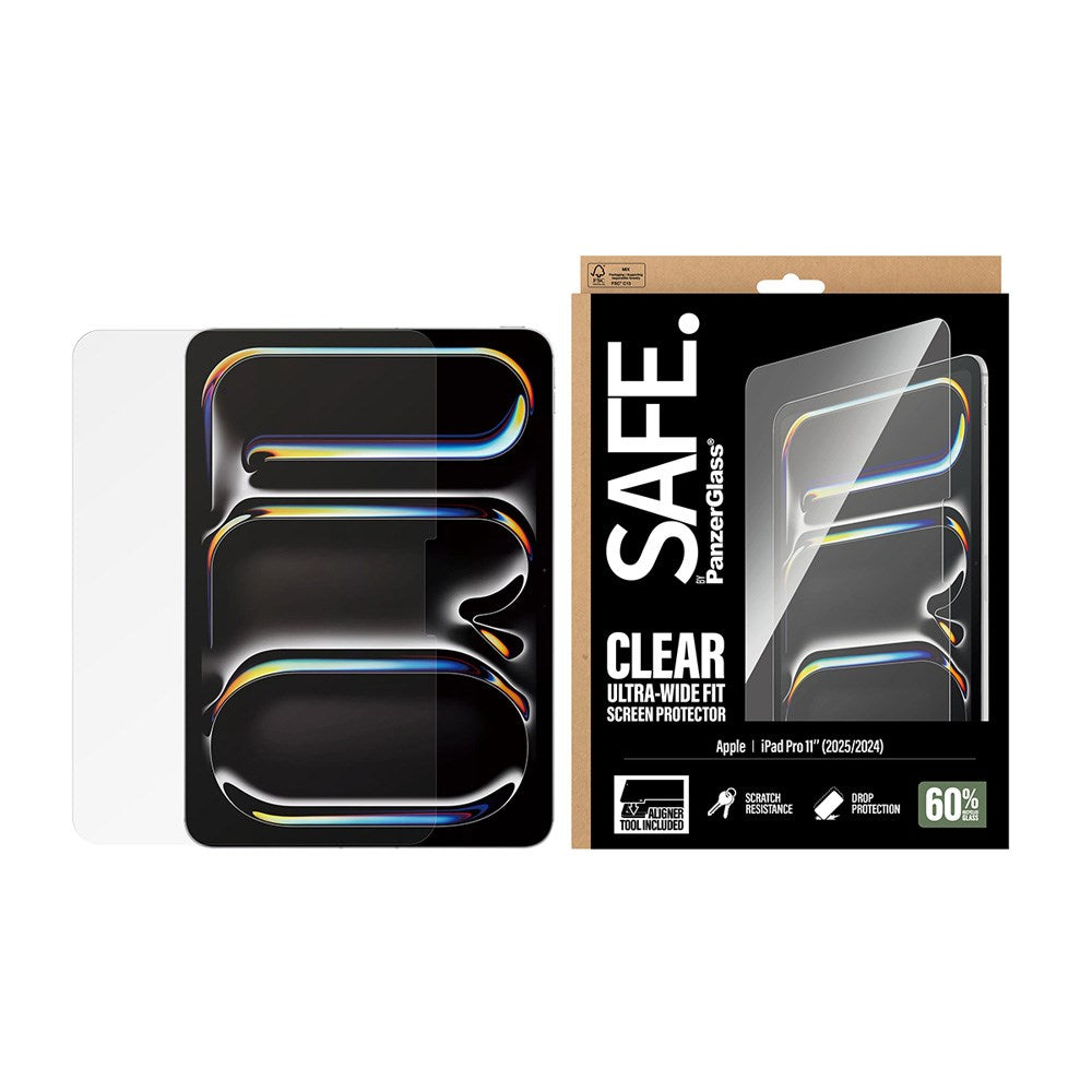 iPad Pro 11" (2025 / 2024) - SAFE by PanzerGlass Ultra-Wide Fit Skærmbeskyttelse - inkl. Installationsramme - Gennemsigtig