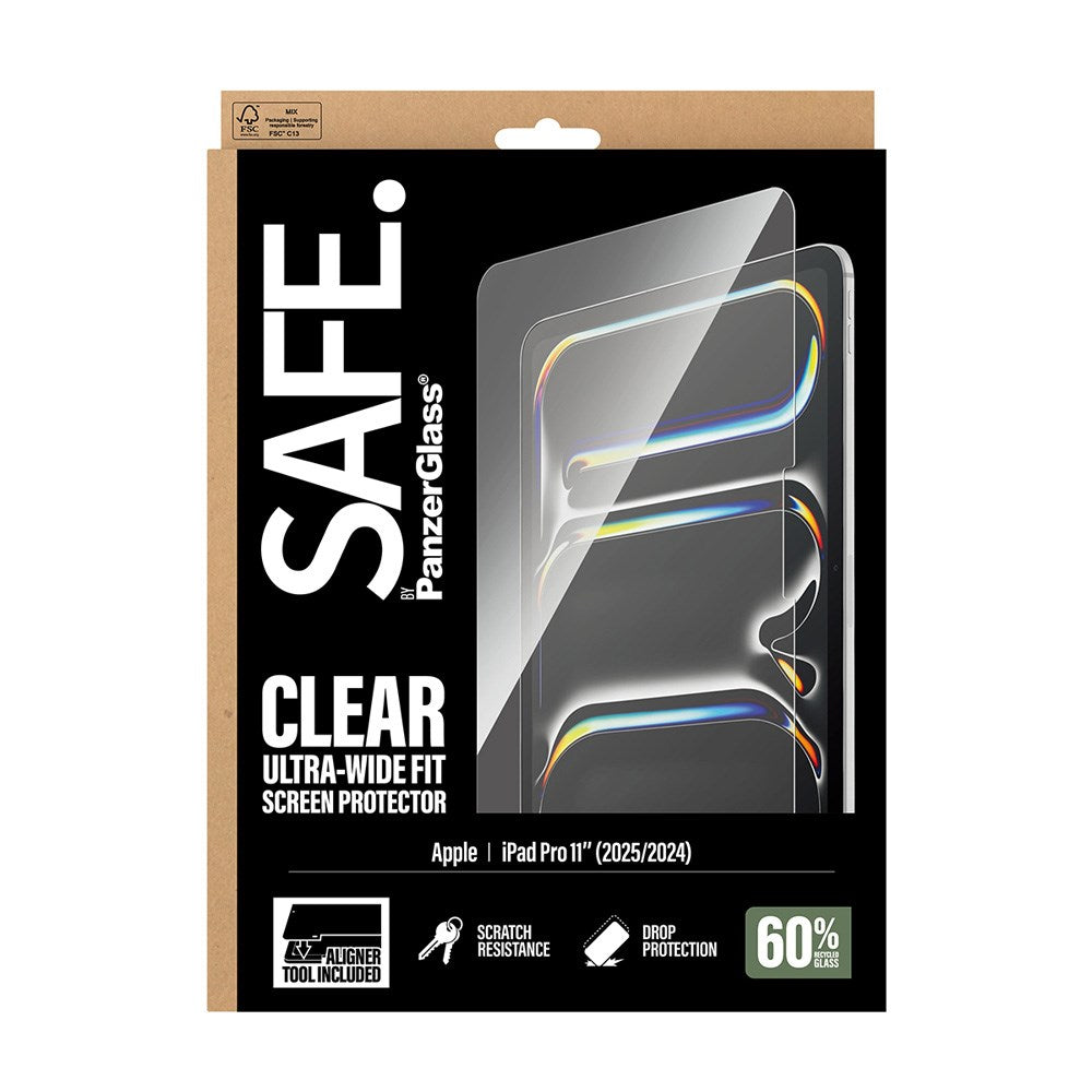 iPad Pro 11" (2025 / 2024) - SAFE by PanzerGlass Ultra-Wide Fit Skærmbeskyttelse - inkl. Installationsramme - Gennemsigtig
