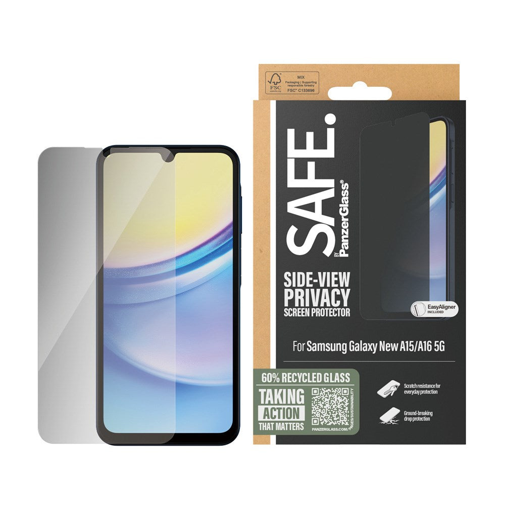Samsung Galaxy A16 - SAFE by PanzerGlass - Ultra-Wide Fit Skærmbeskyttelsesglas - Privacy Funktion - Gennemsigtig