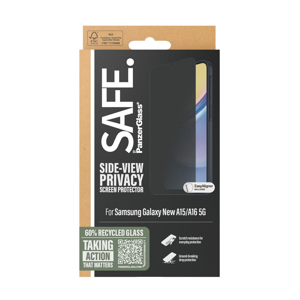 Samsung Galaxy A16 - SAFE by PanzerGlass - Ultra-Wide Fit Skærmbeskyttelsesglas - Privacy Funktion - Gennemsigtig