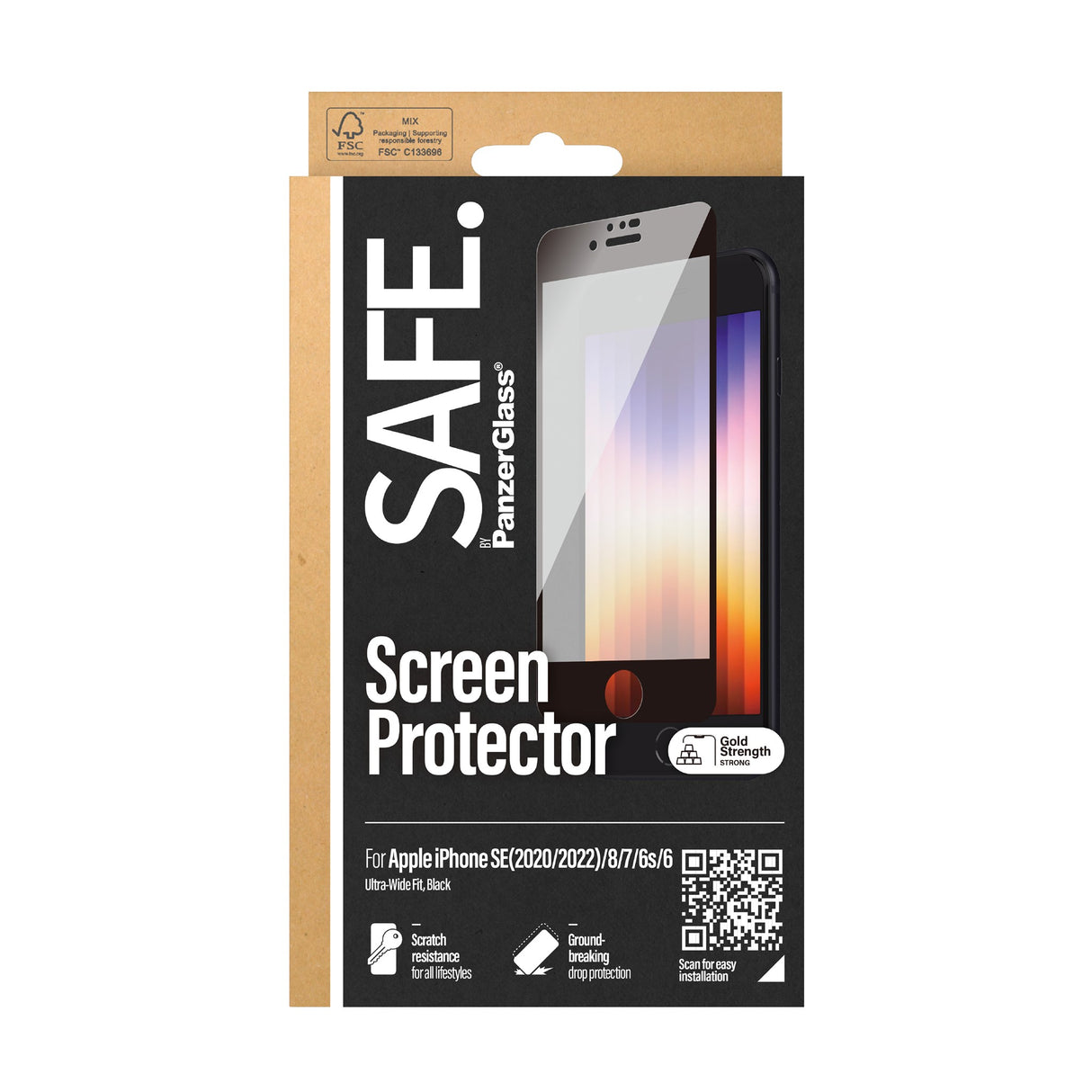 iPhone 8/7/6/6s/SE (2020/2022) - SAFE by PanzerGlass Edge-to-Edge Fit Skærmbeskyttelse - Gennemsigtig/Sort Kant