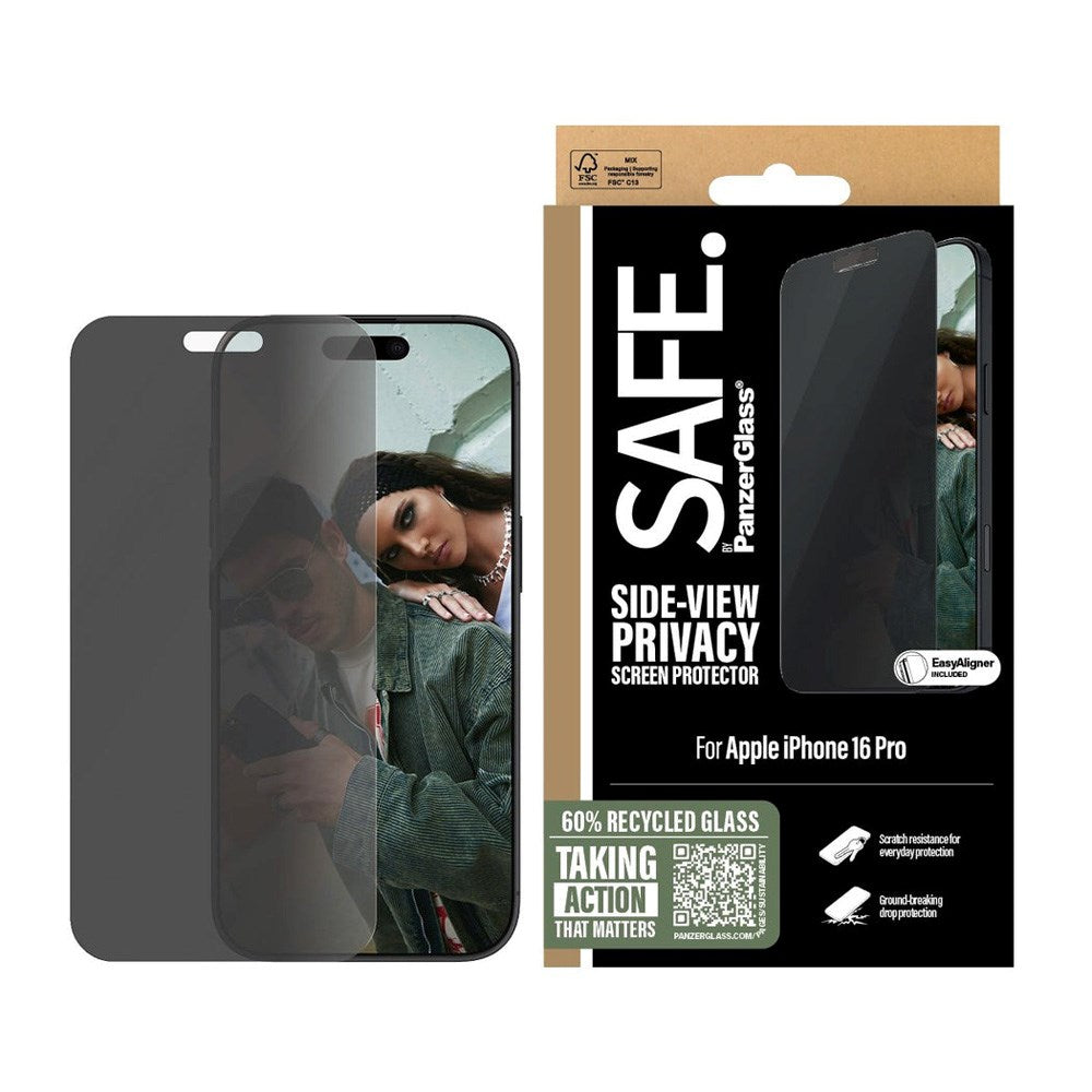 iPhone 16 Pro - SAFE by PanzerGlass - Ultra-Wide Fit Skærmbeskyttelsesglas - Privacy Funktion - Gennemsigtig