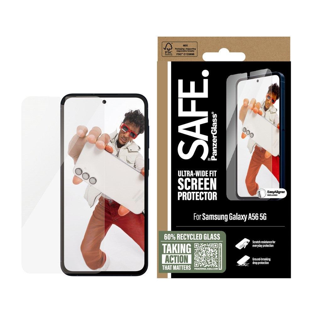 Samsung Galaxy A56 (5G) - SAFE by PanzerGlass - Ultra-Wide Fit Skærmbeskyttelsesglas - med EasyAligner - Gennemsigtig