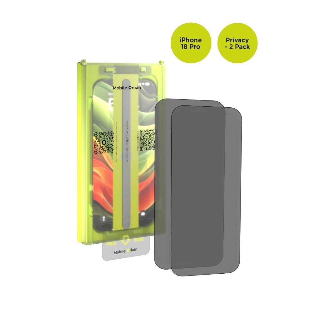 Mobile Origin iPhone 18 Pro Screen Guard Privacy Skærmbeskyttelsesglas inkl. Easy Applicator - 2 Stk. - Gennemsigtig
