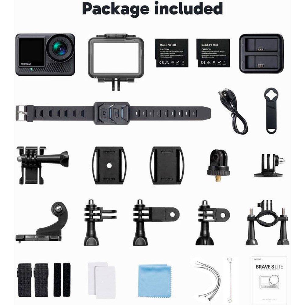 Vandtæt Action Kamera - Akaso Brave 8 Lite 4K 60FPS Ultra HD - Sort