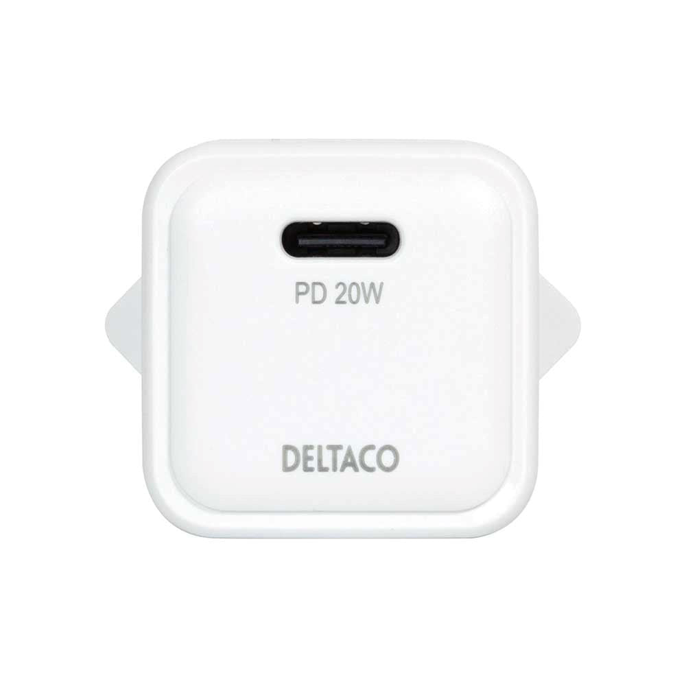 Deltaco Mini Vægoplader m. USB-C PD 20W - Hvid