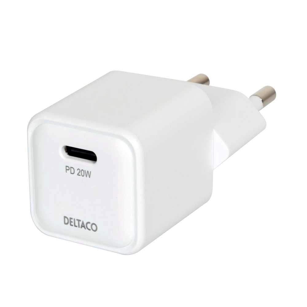 Deltaco Mini Vægoplader m. USB-C PD 20W - Hvid