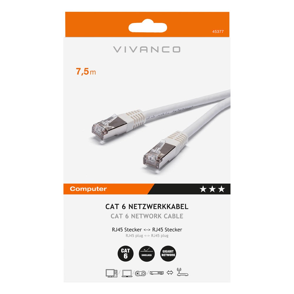 Netværkskabel RJ45 Cat 6 M-M - 7.5m Hvid