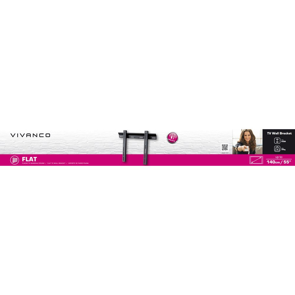 Vivanco TV-Vægbeslag - Fikseret - Maks. 35kg / 55" - Sort