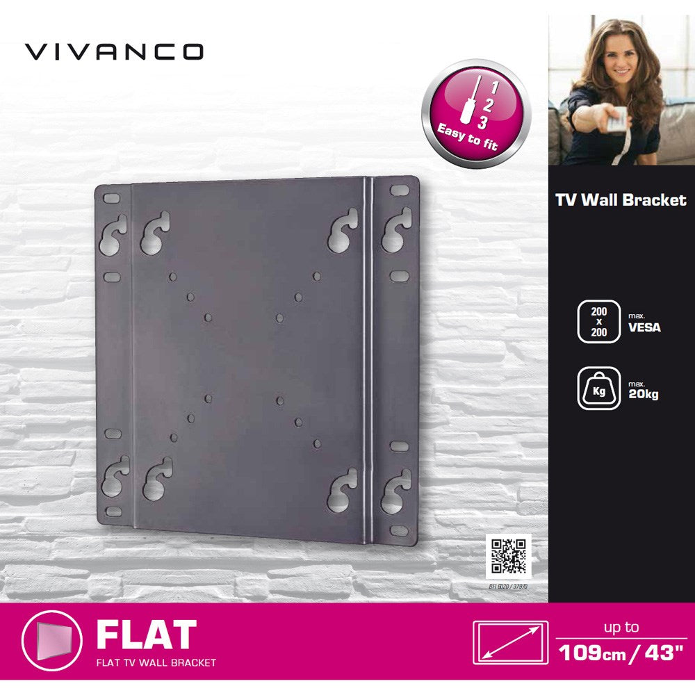 Vivanco TV-Vægbeslag - Fikseret - Maks. 20kg / 43" - Sort