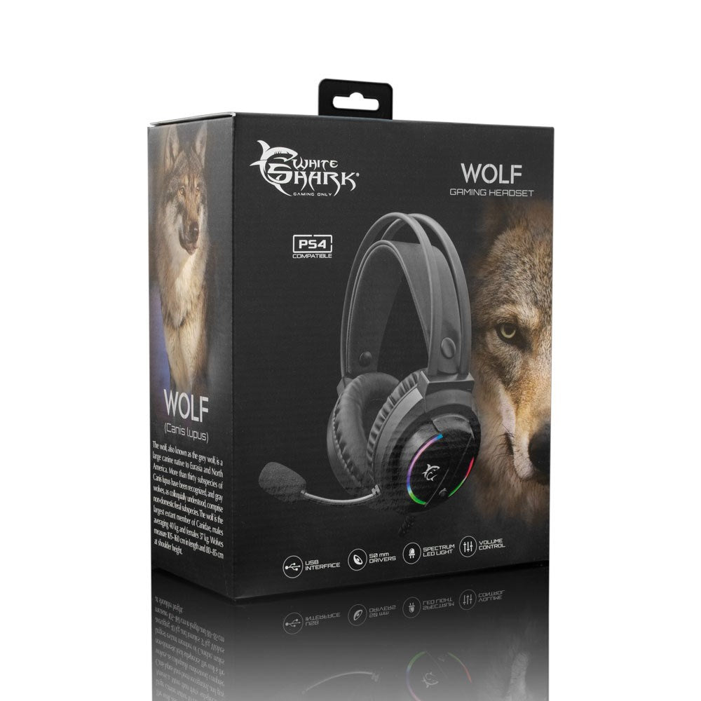 White Shark WOLF Gaming Headset - On-Ear - Sort