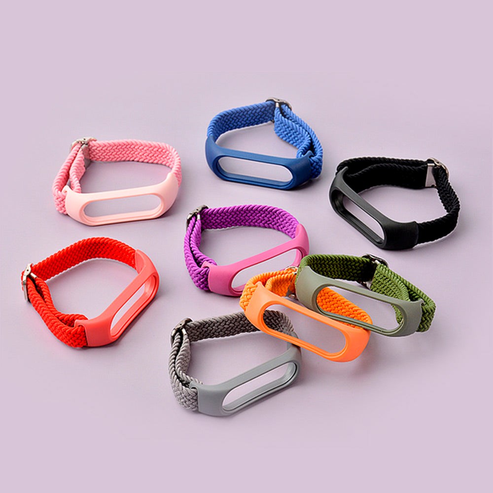 Xiaomi Mi Smart Band 5 / 6 Hurtel Flettet Stof Rem - Hvid / Lyserød