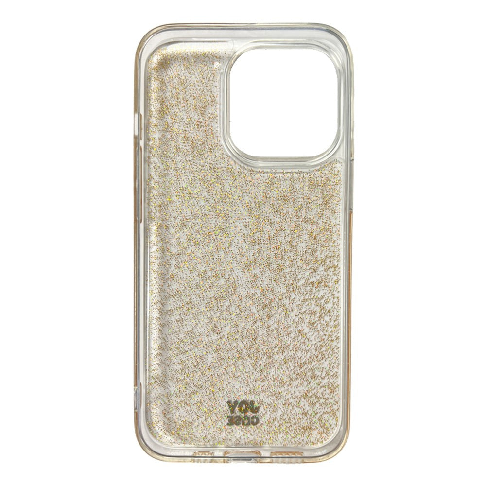 iPhone 13 Pro Joy Case Hybrid Glitter Bagside Cover - Gennemsigtig / Guld