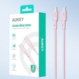 Aukey CB-SCC101 USB-C til USB-C Kabel - Flettet Nylon - 100W - 1m - Lyserød