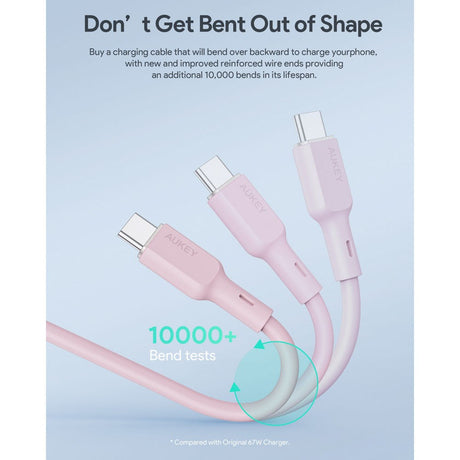 Aukey CB-SCC101 USB-C til USB-C Kabel - Flettet Nylon - 100W - 1m - Lyserød