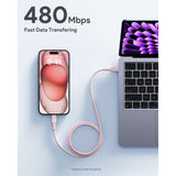 Aukey CB-SCC101 USB-C til USB-C Kabel - Flettet Nylon - 100W - 1m - Lyserød
