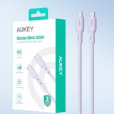Aukey CB-SCC101 USB-C til USB-C Kabel - Flettet Nylon - 100W - 1m - Lilla