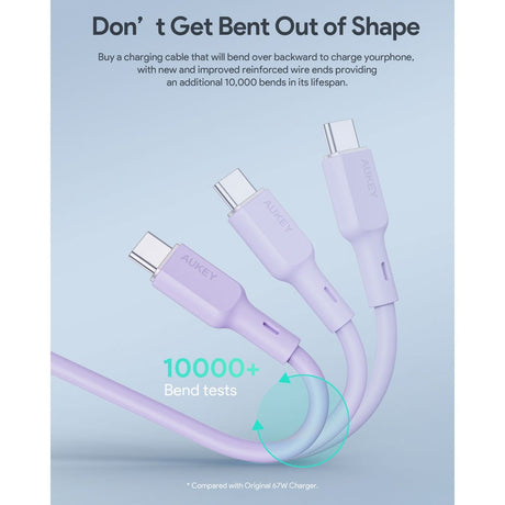 Aukey CB-SCC101 USB-C til USB-C Kabel - Flettet Nylon - 100W - 1m - Lilla
