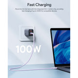 Aukey CB-SCC101 USB-C til USB-C Kabel - Flettet Nylon - 100W - 1m - Lilla