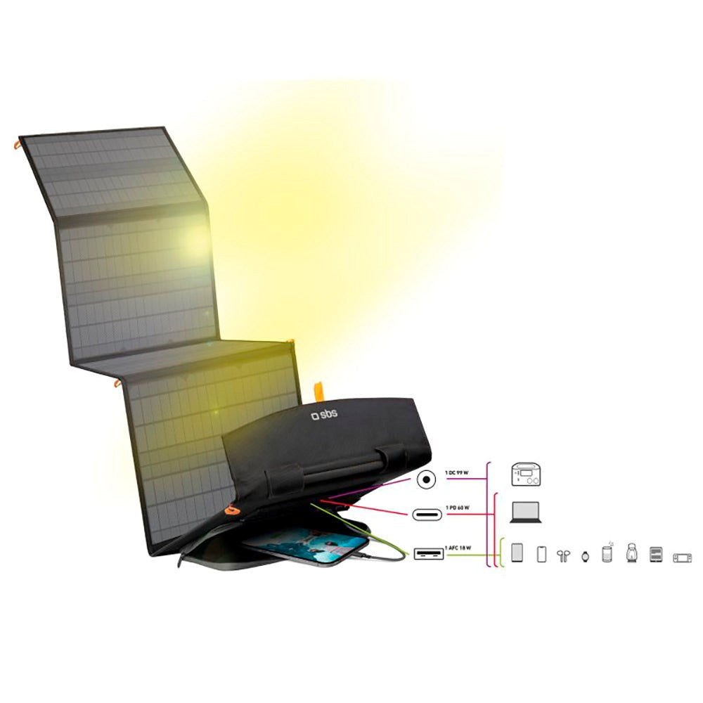 SBS Solcelle Oplader 100W m. 1x USB-A & 1x USB-C - Sort