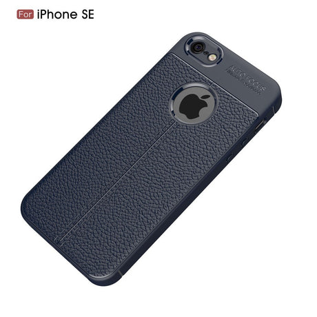 EIDERWOOD iPhone SE / 5 / 5s Litchi Læder Bagside Cover - Mørkeblå