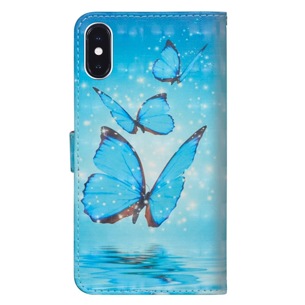 EIDERWOOD iPhone XR Læder Flip Cover m. Pung & Strop - Blå Sommerfugl