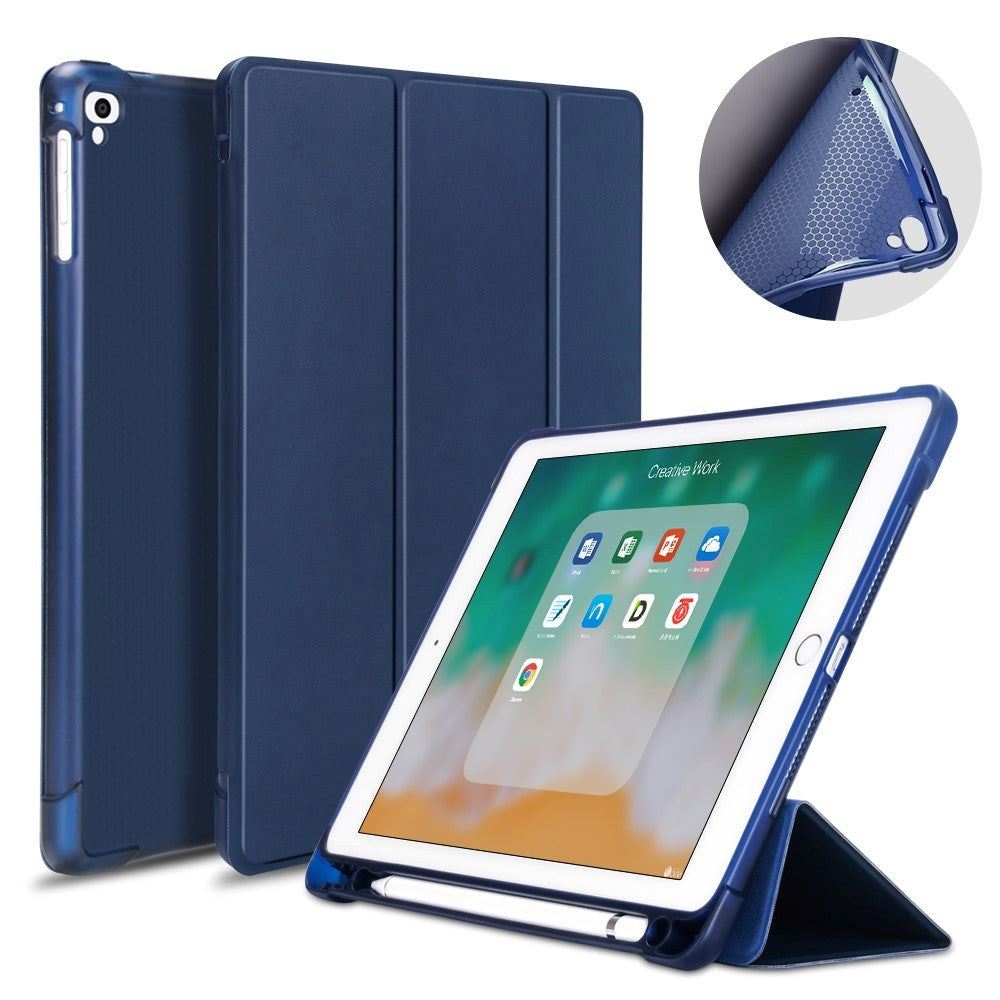 iPad 9.7 (2018-2017) / iPad Air / iPad Air 2 Tri-Fold Flip Cover m. Fleksibel Bagside - Mørkeblå