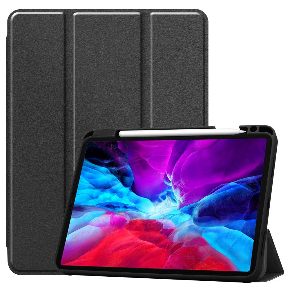 iPad Pro 12.9" (2022 / 2021 / 2020 / 2018) Tri-fold Læder Cover m. Pen Holder - Sort