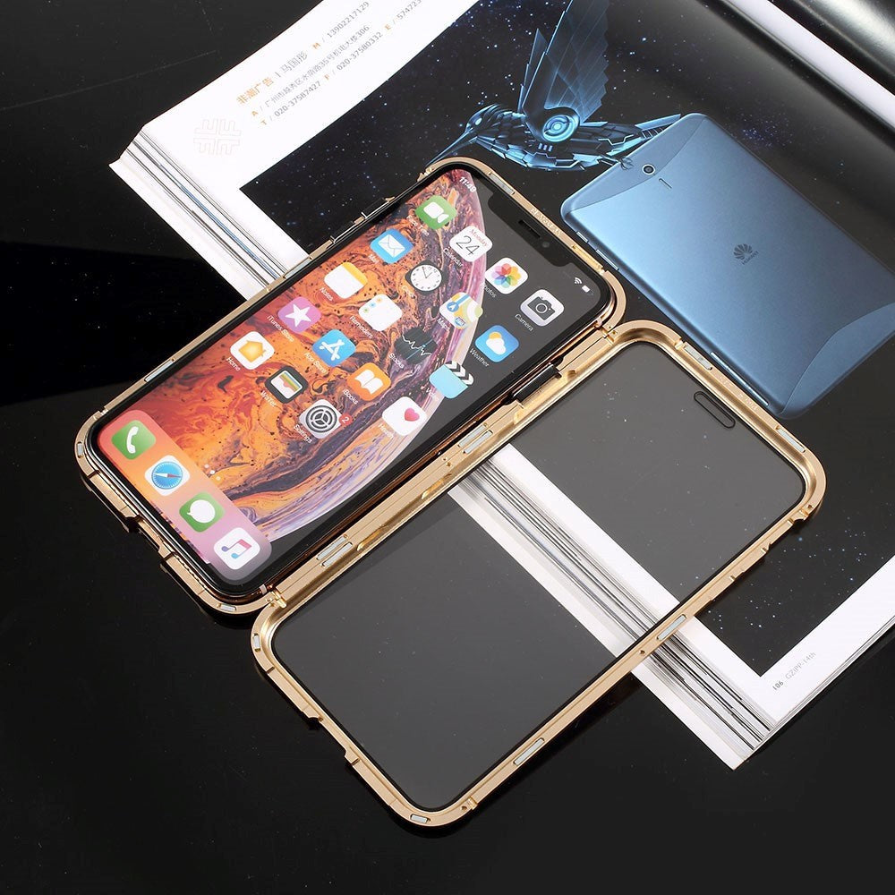 iPhone X / XS 360° Magnetisk Cover m. Glasforside & Bagside - Guld