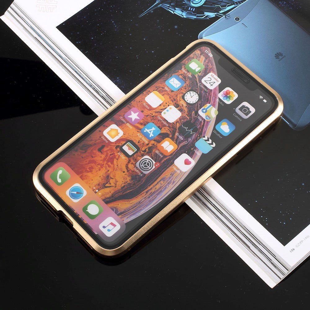 iPhone X / XS 360° Magnetisk Cover m. Glasforside & Bagside - Guld