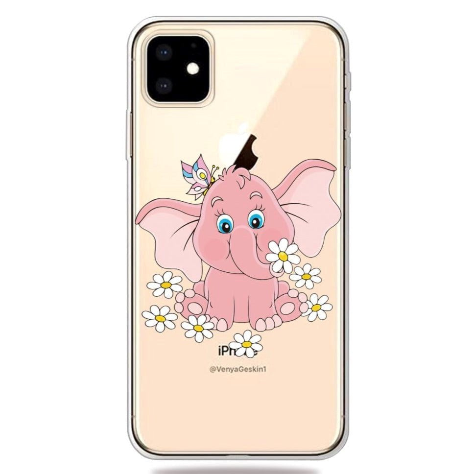 iPhone 11 Fleksibelt Plastik Cover m. Lyserød Elefant Print