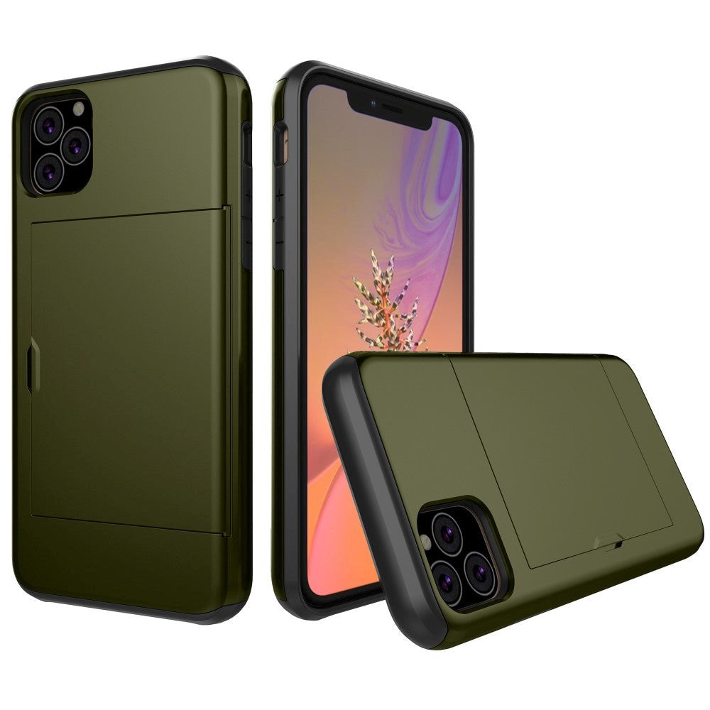 Apple iPhone 11 Pro Hårdt Plastik Cover m. Kortholder - Mørkegrøn