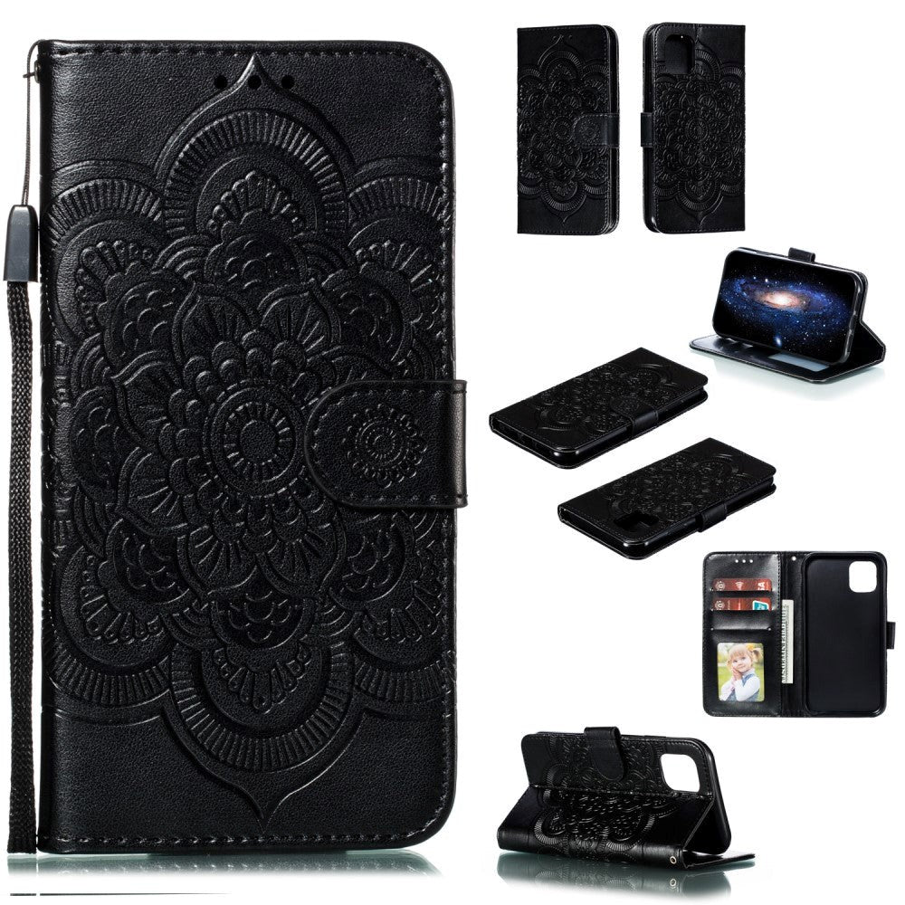 Apple iPhone 11 Læder Flip Cover - Mandala Mønster Sort