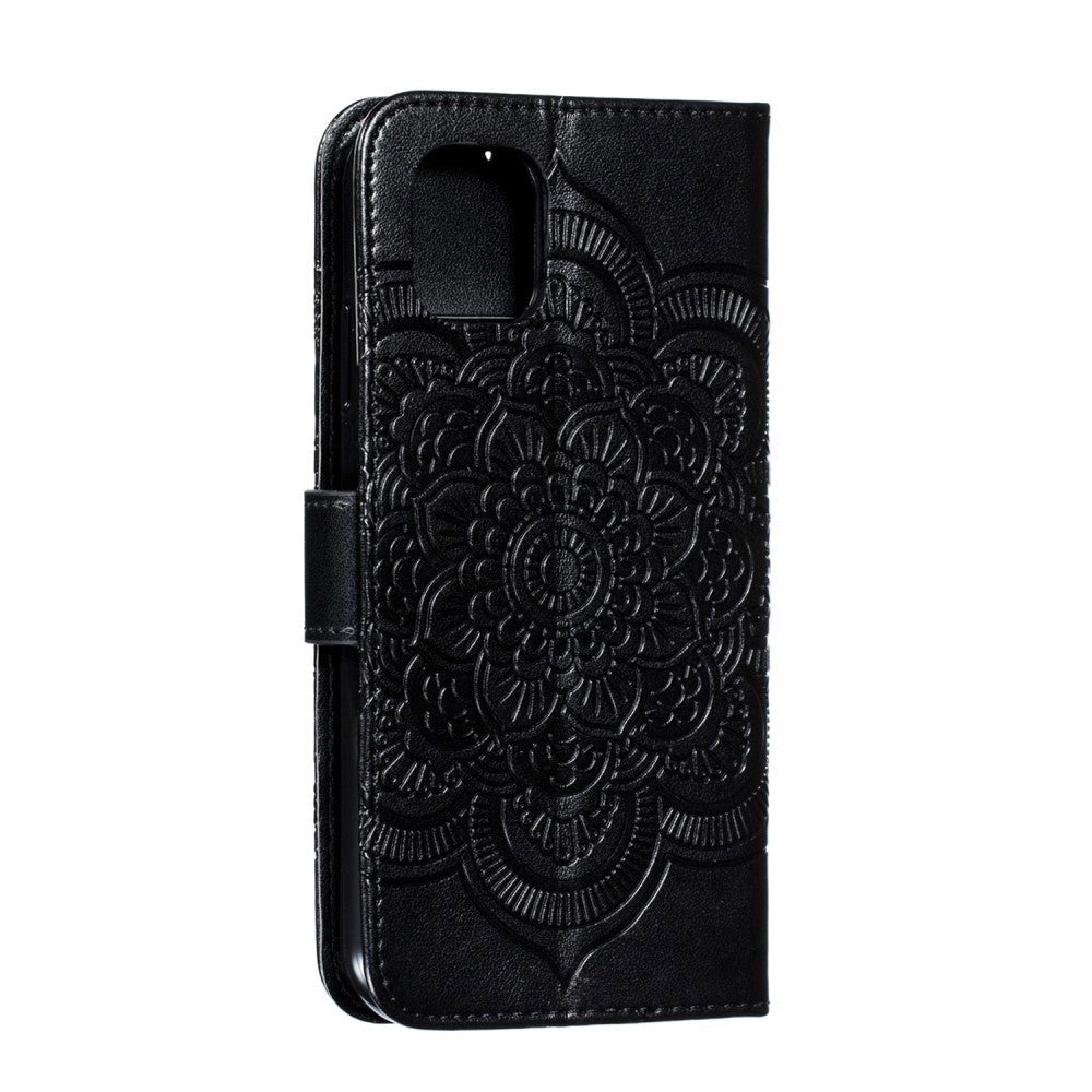 Apple iPhone 11 Læder Flip Cover - Mandala Mønster Sort