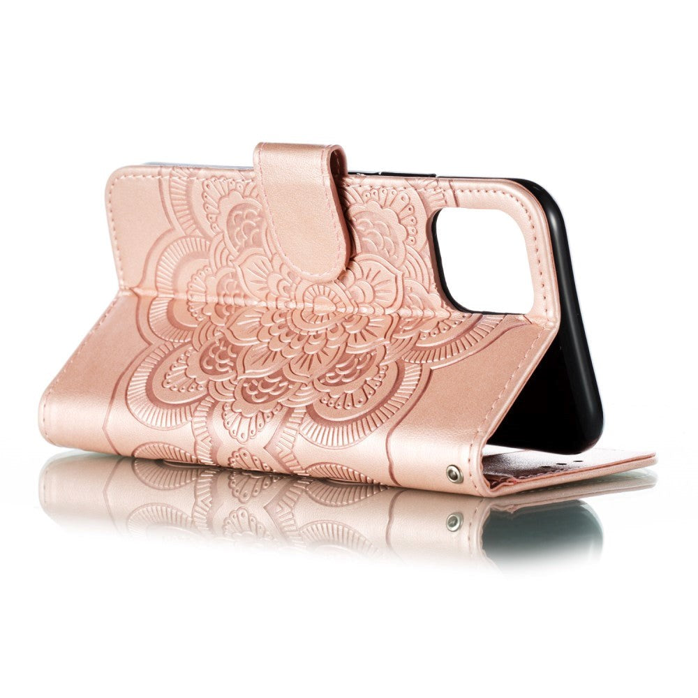 iPhone 11 Pro Læder Flip Cover m. Pung - Rose Gold Blomst