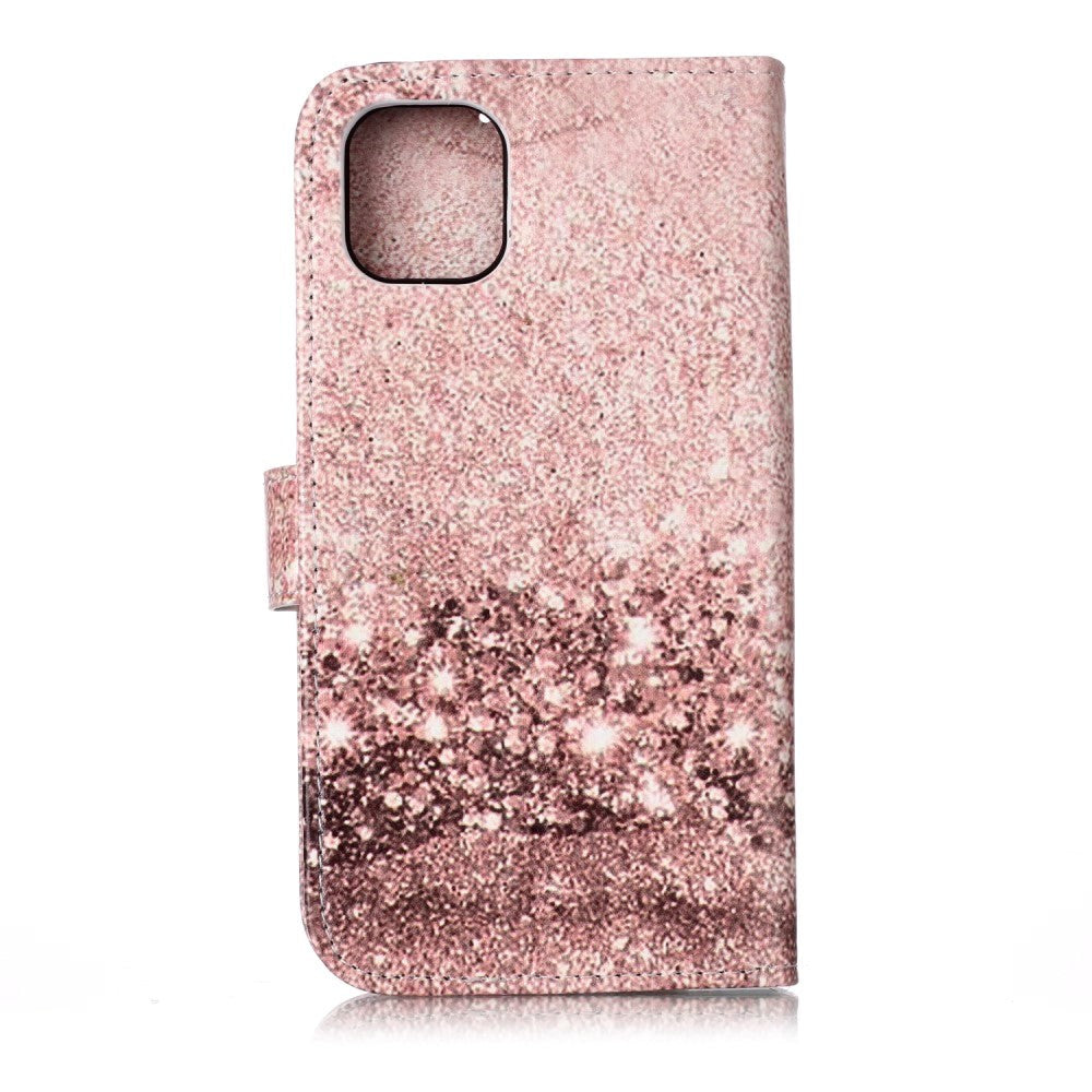 iPhone 11 Læder Flip Cover m. Pung & Print - Rose Gold