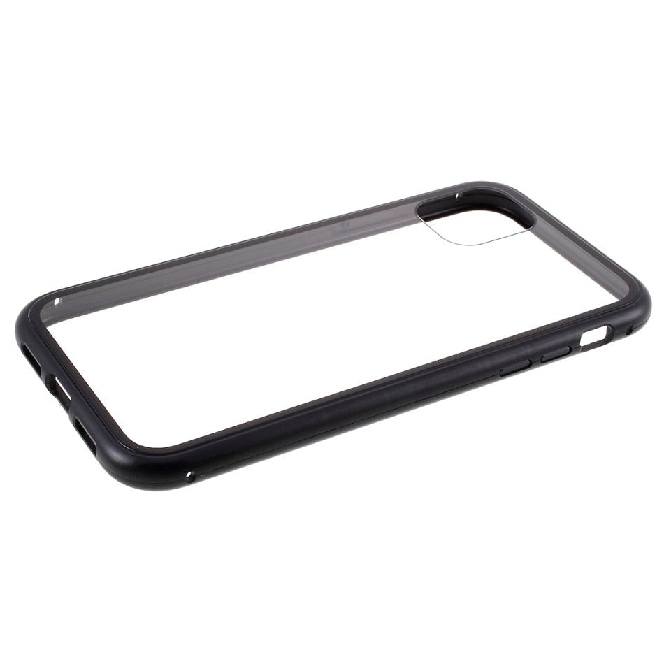 iPhone 11 Magnetisk Metalramme m. Glas Bagside - Sort