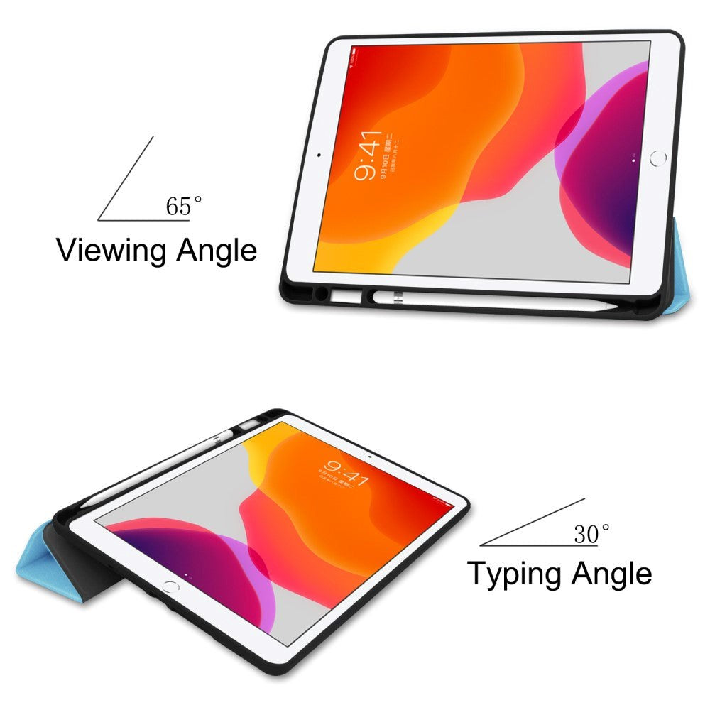 iPad 10.2" (2021/ 2020 / 2019) Læder Cover m. Holder Til Apple Pencil - Lyseblå