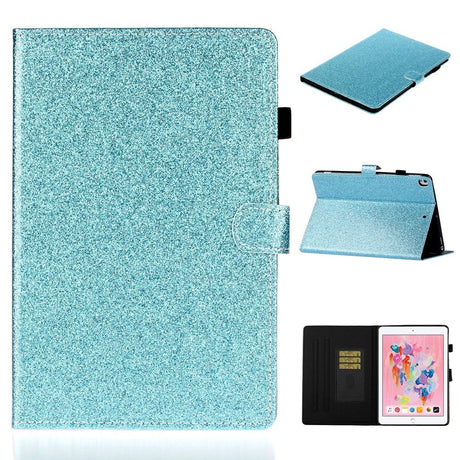 iPad 10.2" (2021 / 2020 / 2019) Glitter Cover m. Flipstander & Kortholder - Glitter Blue