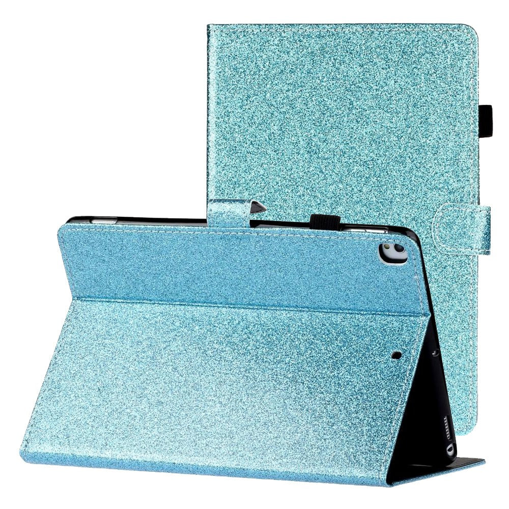 iPad 10.2" (2021 / 2020 / 2019) Glitter Cover m. Flipstander & Kortholder - Glitter Blue