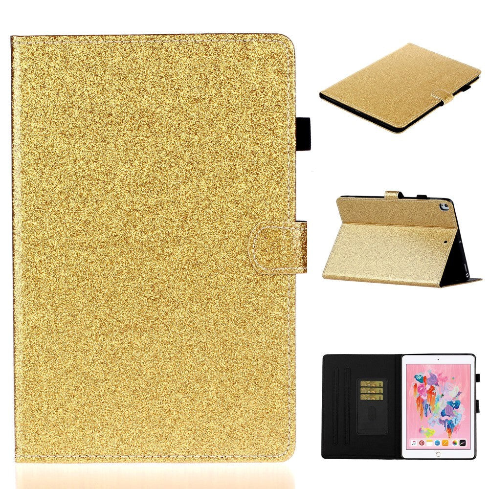 iPad 10.2" (2021 / 2020 / 2019) Glitter Cover m. Flipstander & Kortholder - Glitter Gold