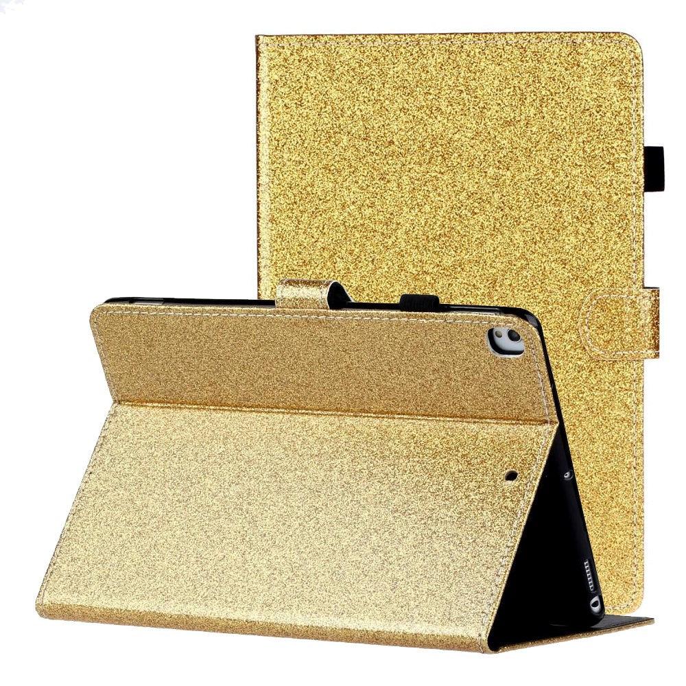 iPad 10.2" (2021 / 2020 / 2019) Glitter Cover m. Flipstander & Kortholder - Glitter Gold