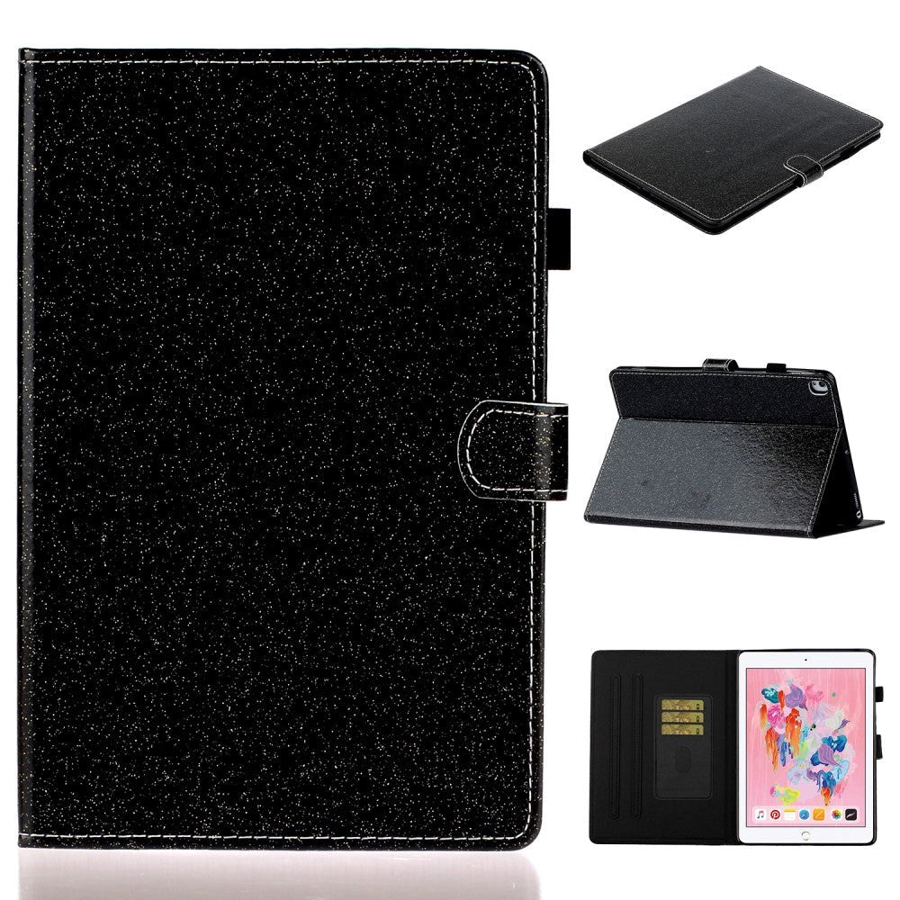 iPad 10.2" (2021 / 2020 / 2019) Glitter Cover m. Flipstander & Kortholder - Glitter Black