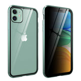 iPhone 11 Magnetisk Metal Cover m. Glasforside & Bagside m. Privacy Glass - Grøn