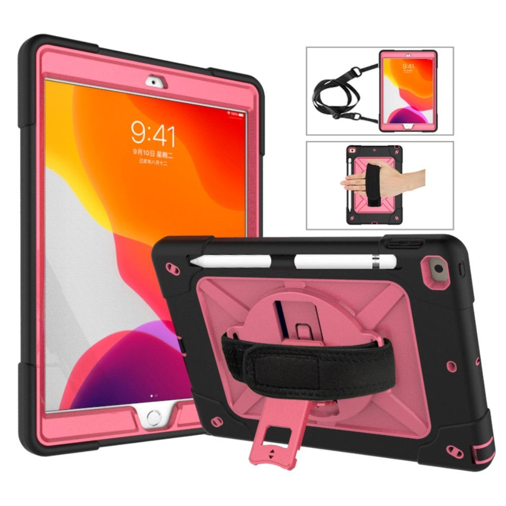 iPad 10.2" (2021 / 2020 / 2019) Håndværker Cover m. Håndholder & Skulderstrop - Sort / Pink