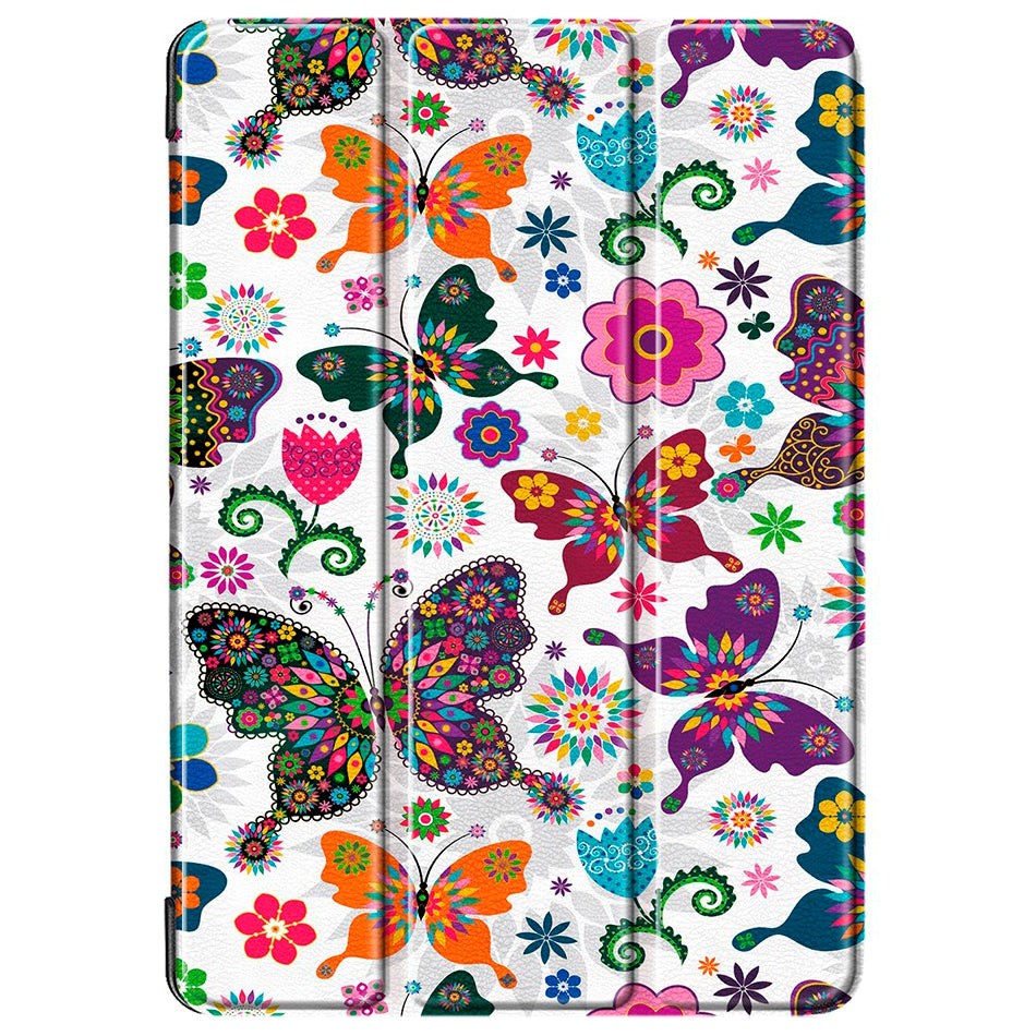 iPad 10.2" (2021 / 2020 / 2019) Læder Cover m. Tri-fold - Farverige Sommerfugle & Blomster