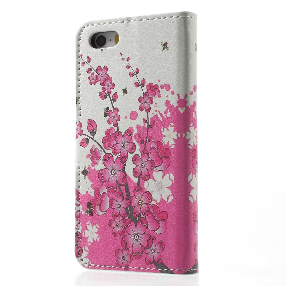 iPhone SE / 5 / 5s Cover m. Pung Blomster Pink/Hvid