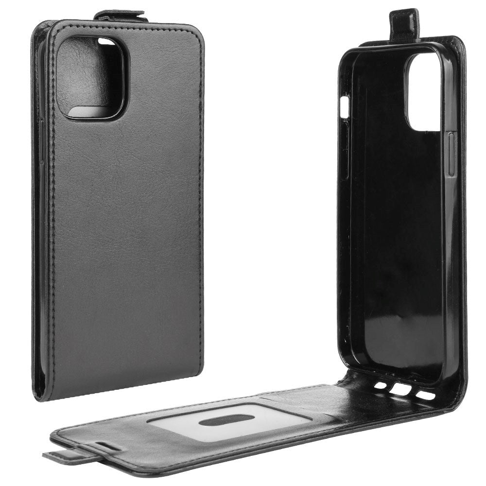 iPhone 12 / 12 Pro Vertikal Læder Flip Cover - Sort