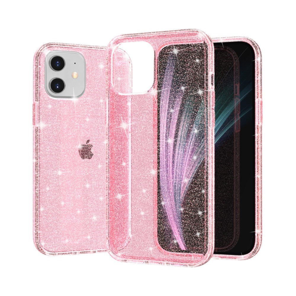 iPhone 12 Mini Hybrid Plastik Bagside Cover m. Glimmer - Gennemsigtig / Pink