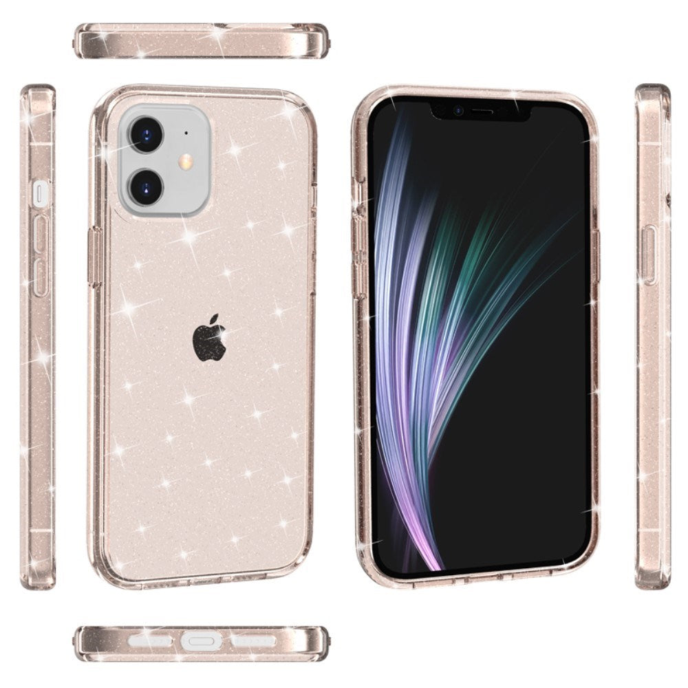 iPhone 12 Mini Hybrid Plastik Bagside Cover m. Glimmer - Gennemsigtig / Guld